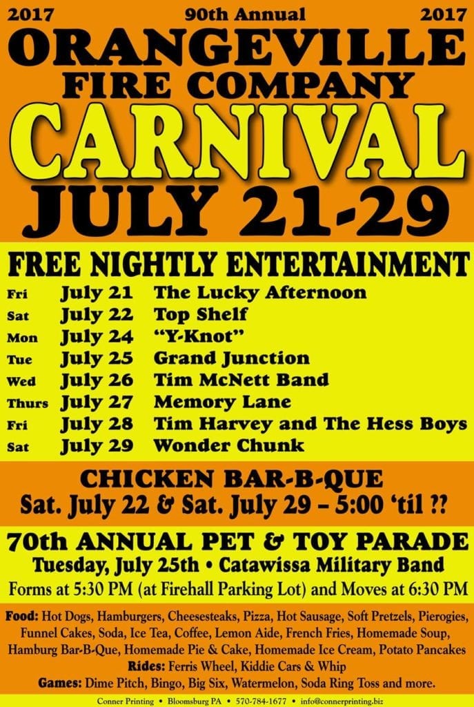 Orangeville Fire Company Carnival Experience ColumbiaMontour Counties